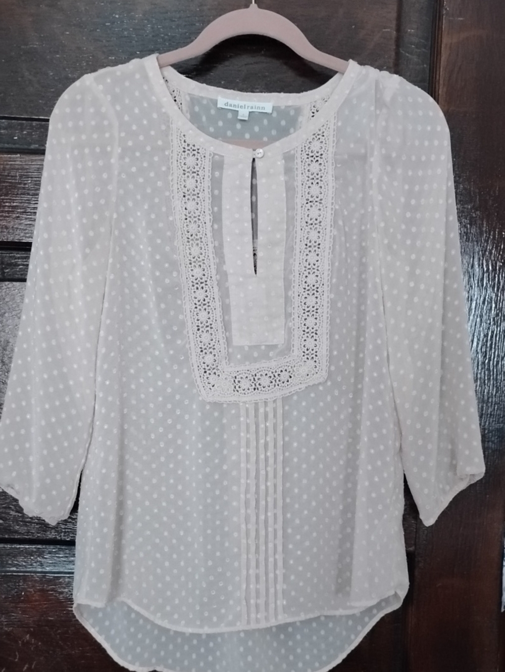 Daniel Rainn Cream Swiss Dot Lace-Trim Peasant Blouse